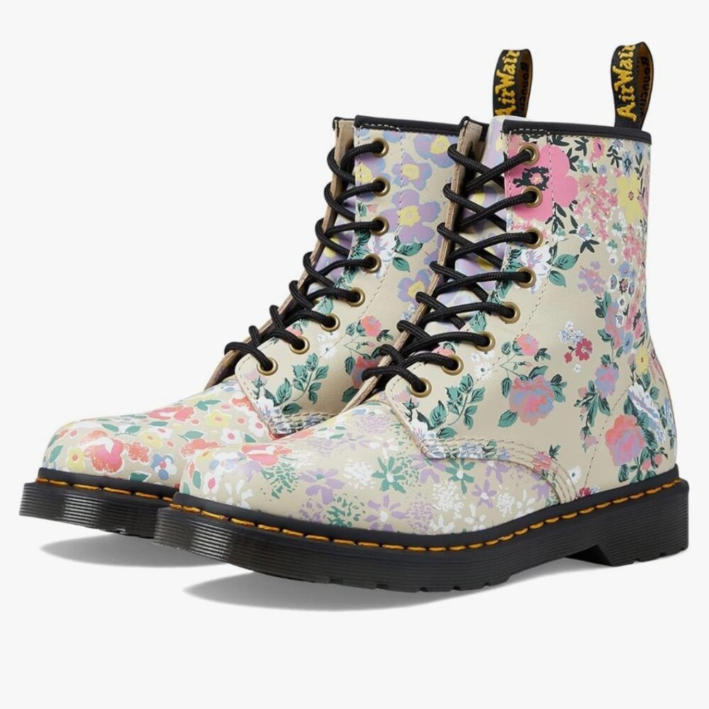 Dr. Martens 1460 8-Eye Leather Boot: Parchment Beige Floral Mash Up